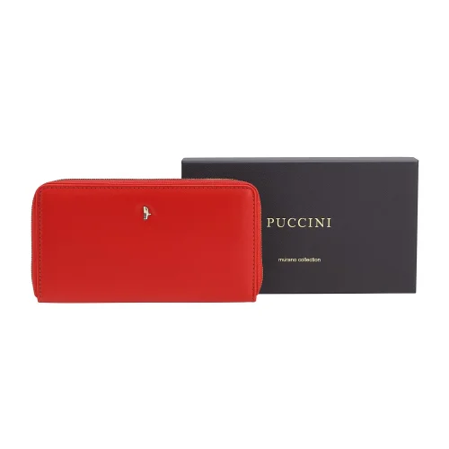 Puccini MU1962 czerwony skórzany portfel damski z pudełkiem Puccini MU1962 red women’s leather wallet with box